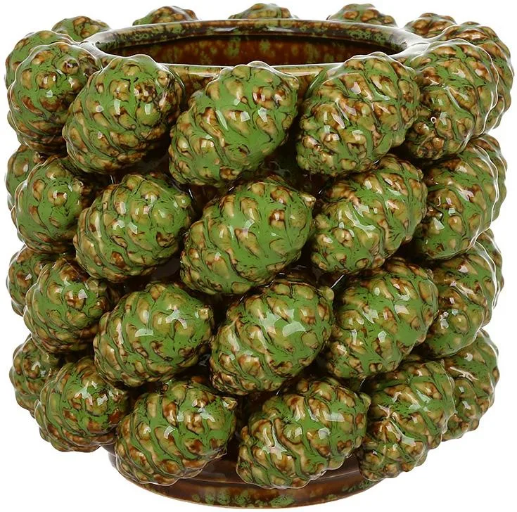 Ваза фарфоровая Fruits Cones зелена 18 см з рельєфними шишками