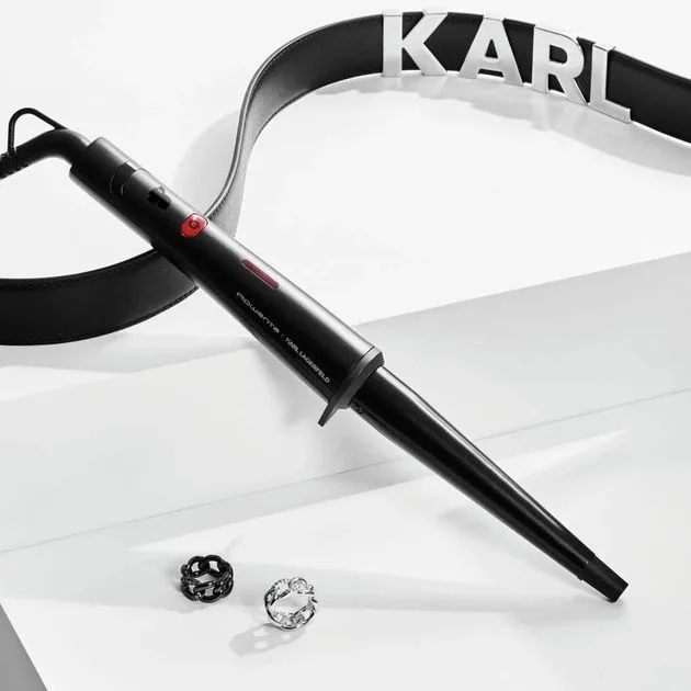 Конусна плойка Rowenta x Karl Lagerfeld, 40Вт, 120-200°C, з турмаліновим покриттям, чорного кольору.