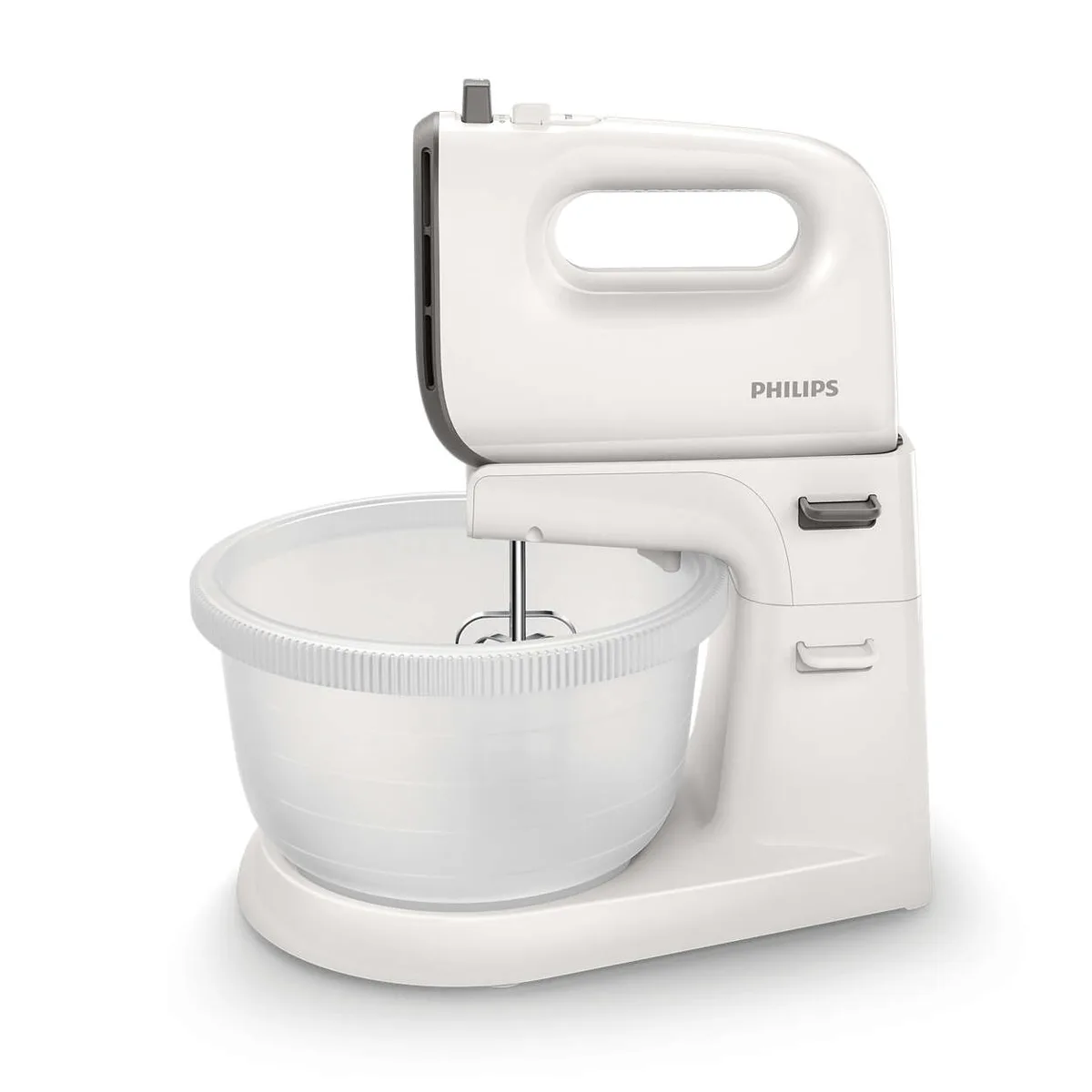 Міксер Philips стаціонарний Viva Collection 450Вт, 4 насадки, 3-літрова пластикова чаша, біло-сірого кольору.