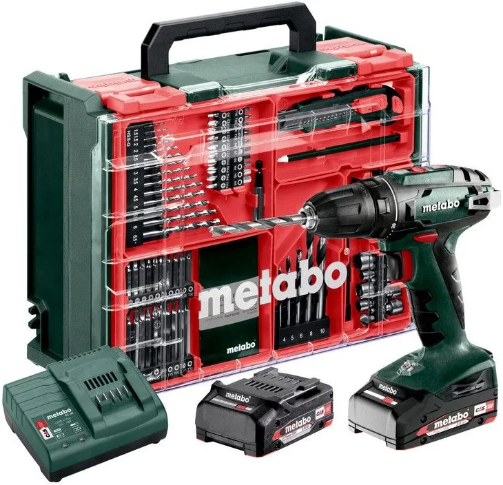 Акумуляторний шурупокрут-дриль Metabo BS 18 Set 18В, 2х2А·год, 24·48Нм, 0-450·0-1600 об/хв, вага 1.3 кг.