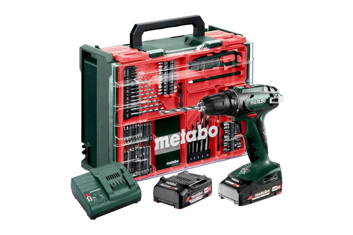 Акумуляторний шурупокрут-дриль Metabo BS 18 Set 18В, 2х2А·год, 24·48Нм, 0-450·0-1600 об/хв, вага 1.3 кг.