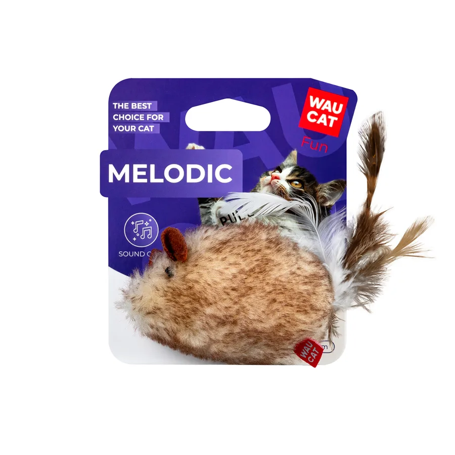 Игрушка для котов WAUCAT Fun Melodic Мышка со звуковым чипом искусственный мех 13 см