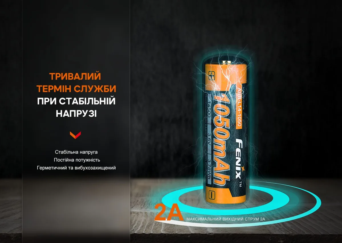 Акумулятор Fenix Li-ion 1050 мАг 50,5х14,6 мм Сталь