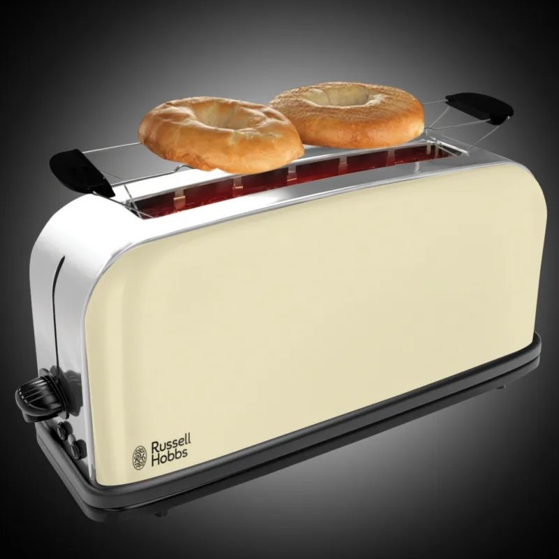 Тостер Russell Hobbs Classic, 1100Вт, подовжені слоти, металевий, кремовий.