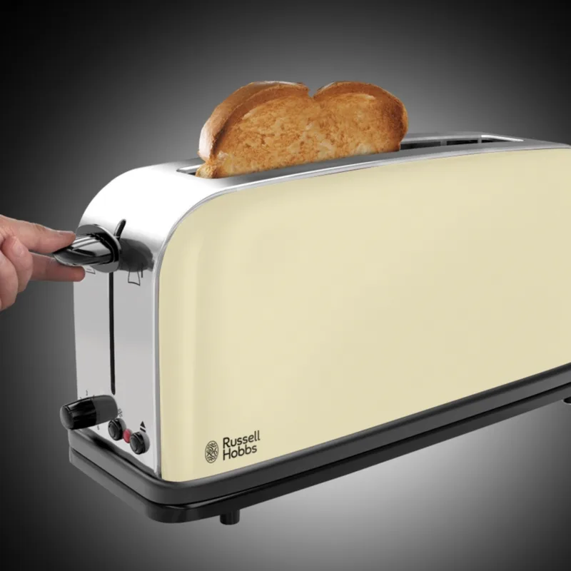 Тостер Russell Hobbs Classic, 1100Вт, подовжені слоти, металевий, кремовий.