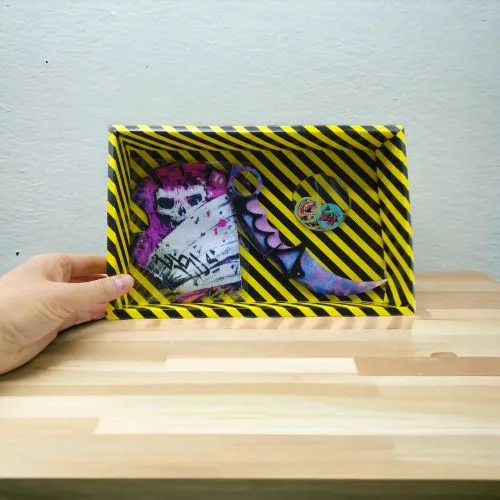 Ігровий набір BOX Керамбит PURPLE CAMO сувенірний ніж 21 см з брелоком і рукавичкою