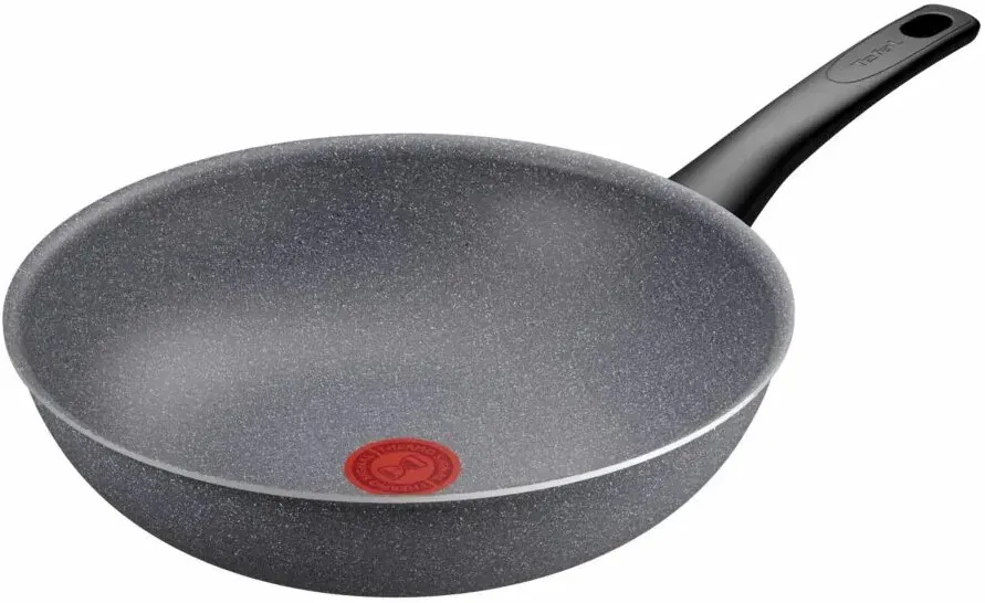 Сковорода ВОК Tefal Hard Stone, 28 см, алюмінієва, з бакелітовою ручкою, сірого кольору.