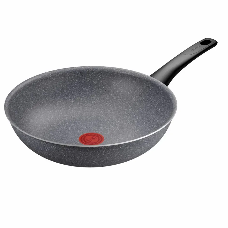 Сковорода ВОК Tefal Hard Stone, 28 см, алюмінієва, з бакелітовою ручкою, сірого кольору.