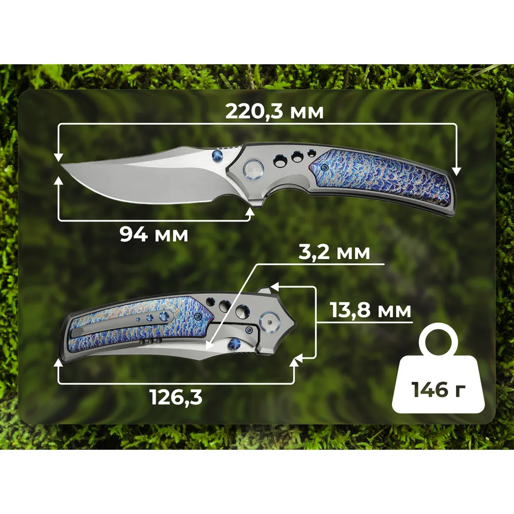 Ніж Weknife Титан Bohler M390 220,3 мм Синій Сірий