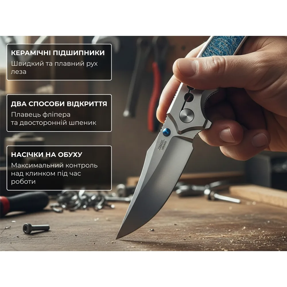 Ніж Weknife Титан Bohler M390 220,3 мм Синій Сірий