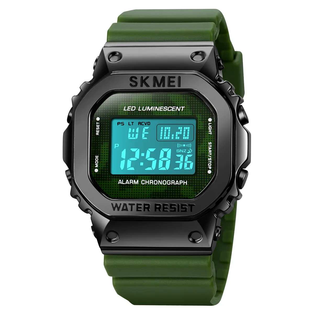 Часы Skmei металл 50х44 мм каучук болотный