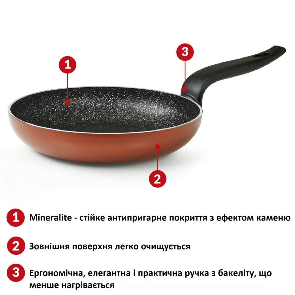 Сковорода алюмінієва 28 см червона з антипригарним покриттям Mineralite