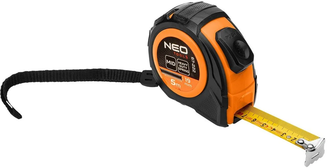 Рулетка Neo Tools, 5м x 19мм, з механізмом фіксації змотування.