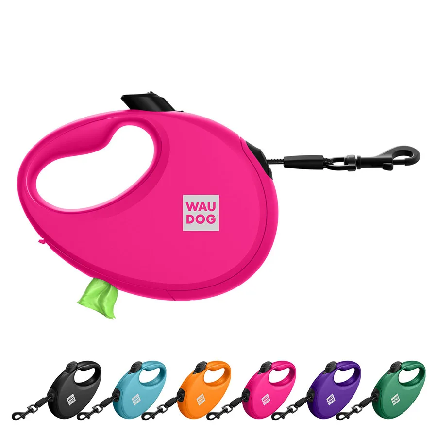 Повідець-рулетка WAUDOG R-leash L 5 м пластикова світловідбивна рожевий