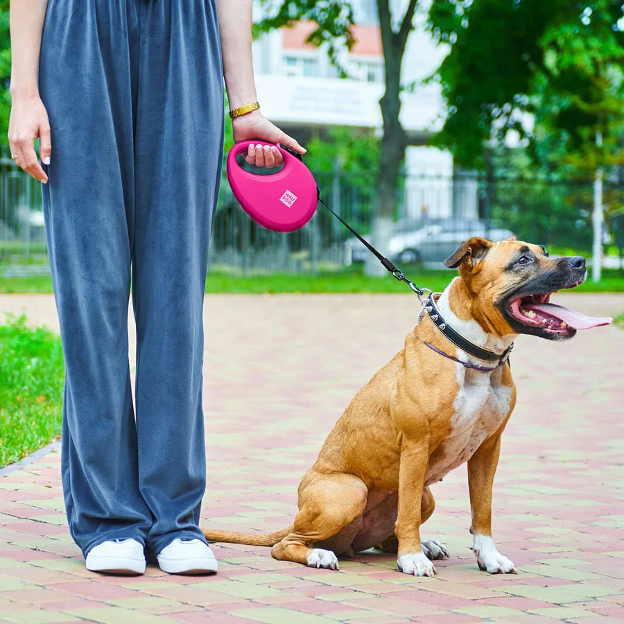 Повідець-рулетка WAUDOG R-leash L 5 м пластикова світловідбивна рожевий