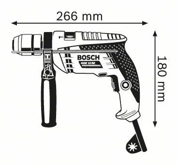 Ударний дриль Bosch Professional GSB 13 RE 600Вт, патрон 1.5-13мм, швидкість 0-2800 об/хв, вага 1.8кг.