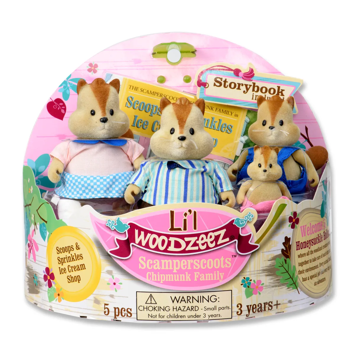 Набір фігурок Li`l Woodzeez Сім'я Бурундуків 4од, книжка EN
