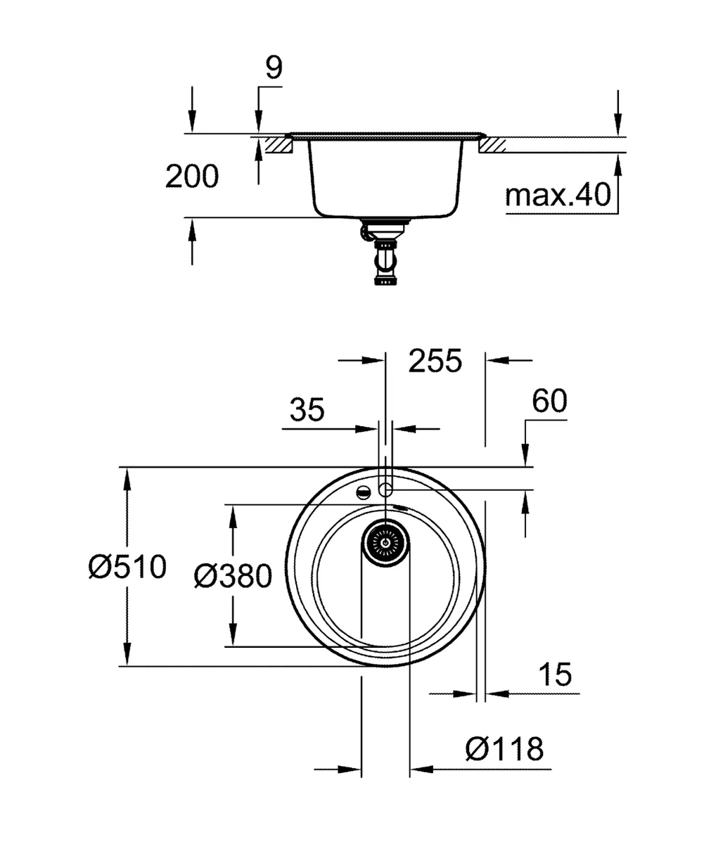 Композитна мийка GROHE штучний камінь 510х510 мм під граніт