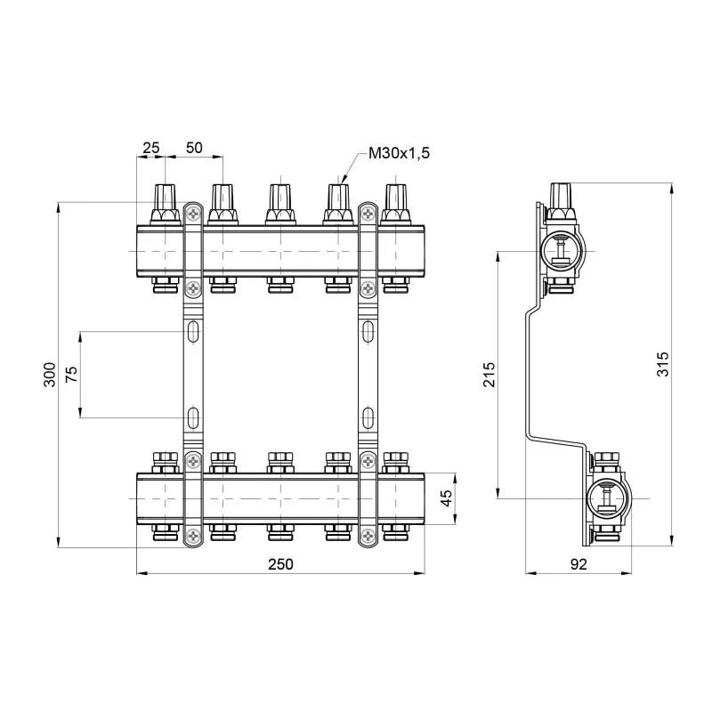 Колектор Thermo Alliance Forte 1" 5 виходів латунний 315х250х92 мм хром