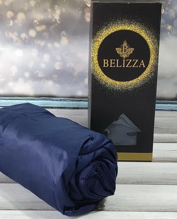 Сатинова простирадло на резинці Belizza 160х200 см 100% бавовна Royal blue 2 наволочки 50х70 см