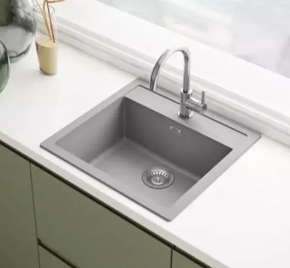 Кухонна мийка Franke Sirius з тектонайту, прямокутна, без крила, розміри 560х530х200мм, однокамерна, врізна, сірий граніт.