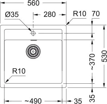 Кухонна мийка Franke Sirius з тектонайту, прямокутна, без крила, розміри 560х530х200мм, однокамерна, врізна, сірий граніт.
