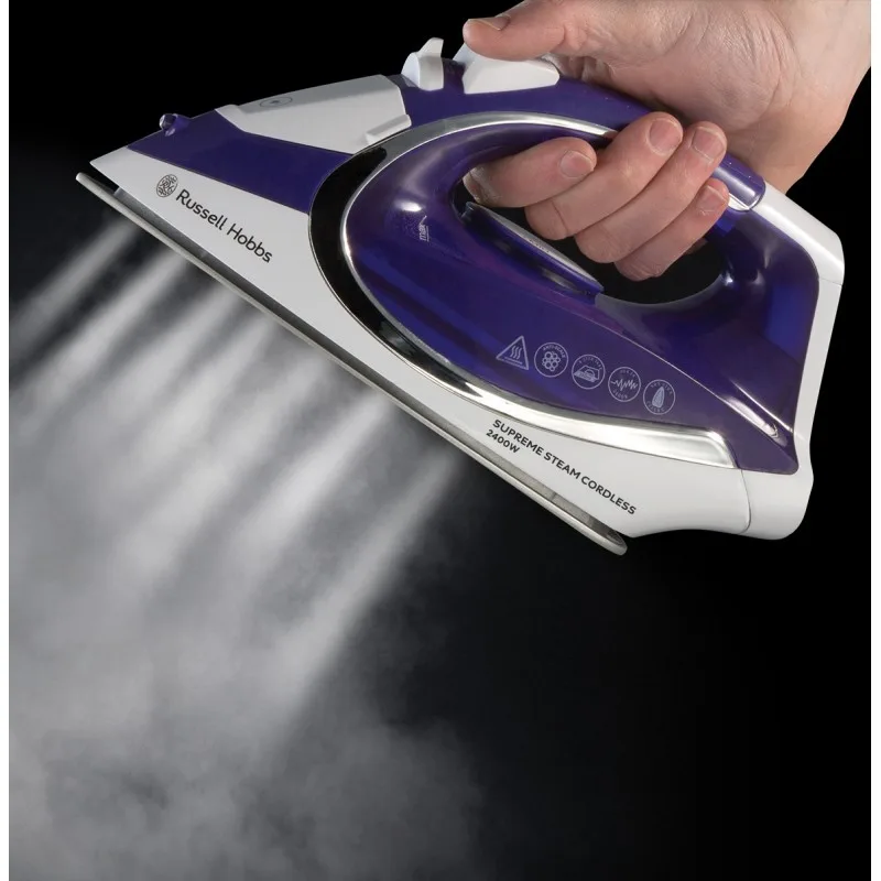 Утюг Russell Hobbs беспроводной Supreme Steam, 2400 Вт, объем резервуара 300 мл, паровой удар до 40 г/мин, постоянная подача пара 13 г/мин