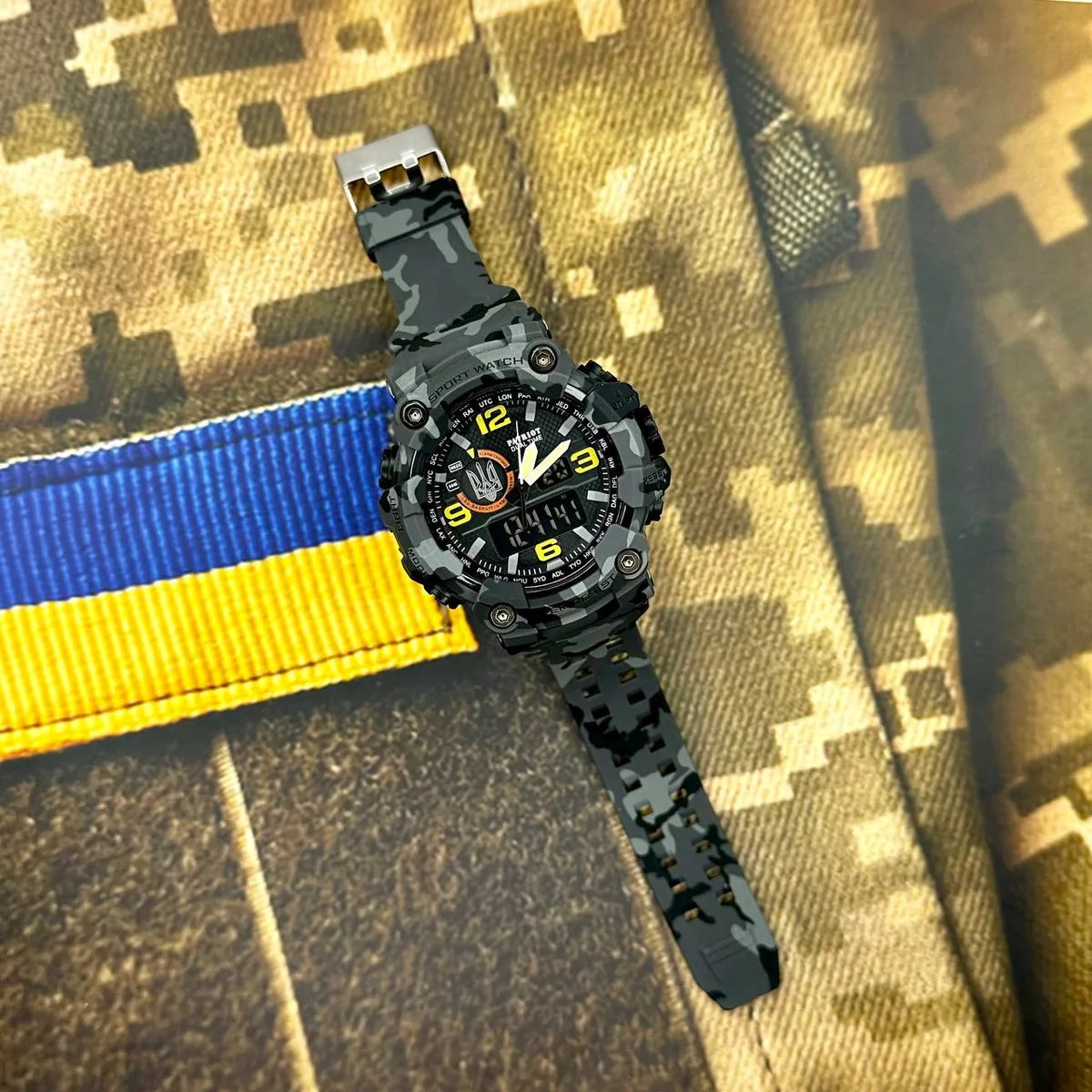 Годинники Patriot полімер 56х56 мм сірі камуфляж