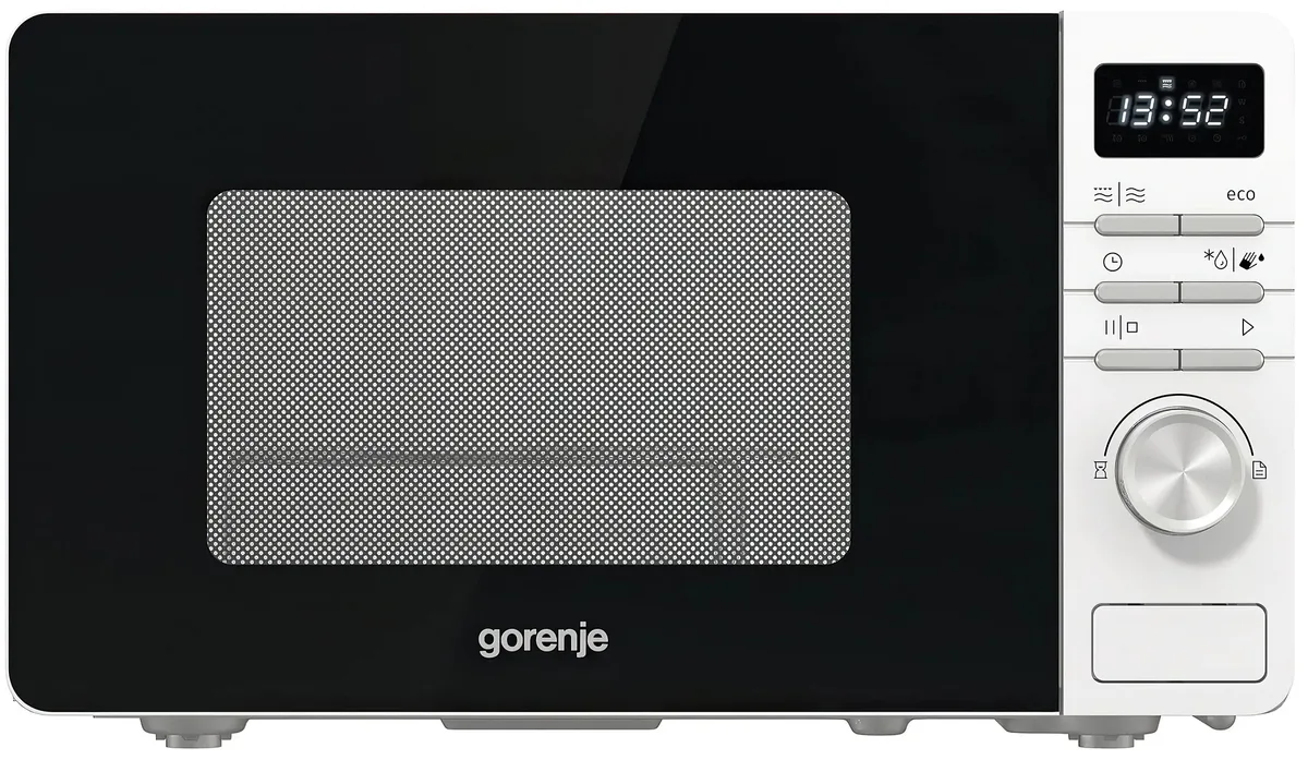 Мікрохвильова піч Gorenje, об'ємом 20 літрів, електронне керування, потужність 800 Вт, з дисплеєм, біла.