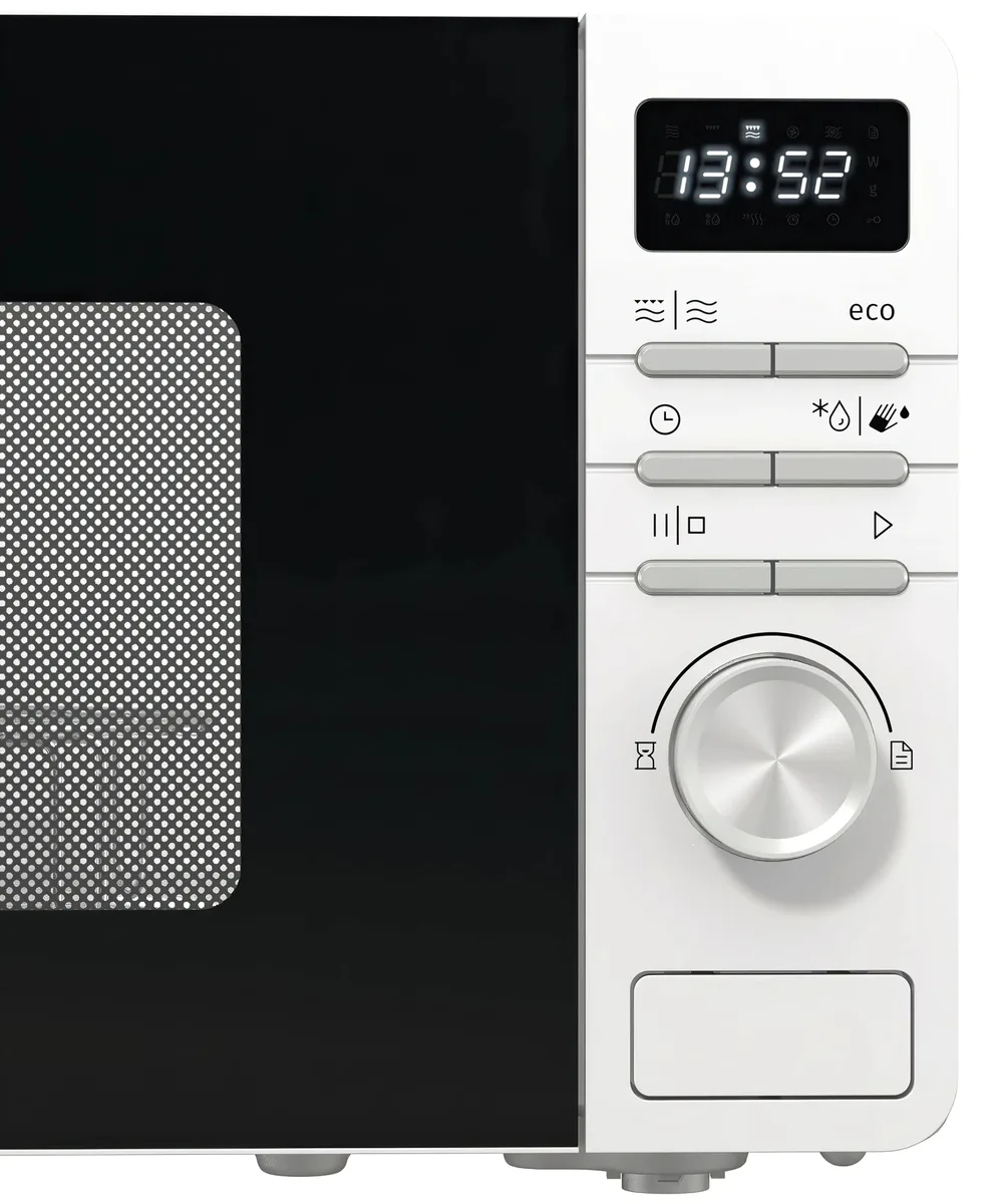 Мікрохвильова піч Gorenje, об'ємом 20 літрів, електронне керування, потужність 800 Вт, з дисплеєм, біла.