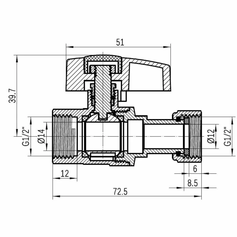 Кран кульовий прямий 1/2"x1/2" латунь CW617N з накидною гайкою