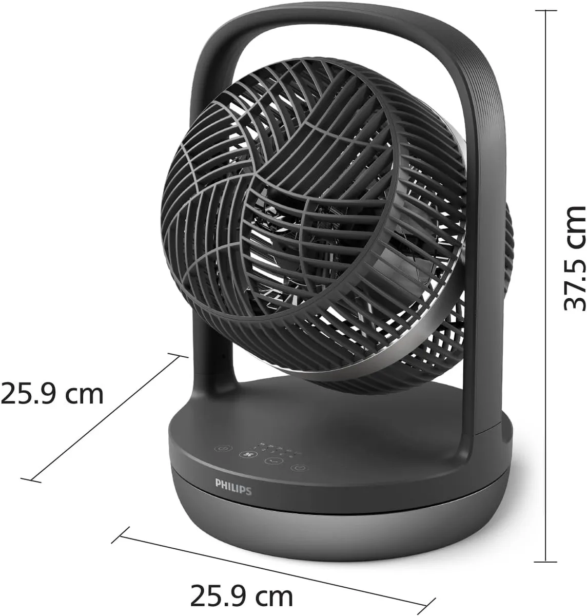 Настільний вентилятор Philips Series 3000, 22 см, 27 Вт, з таймером і 180-градусним поворотом, чорного кольору.
