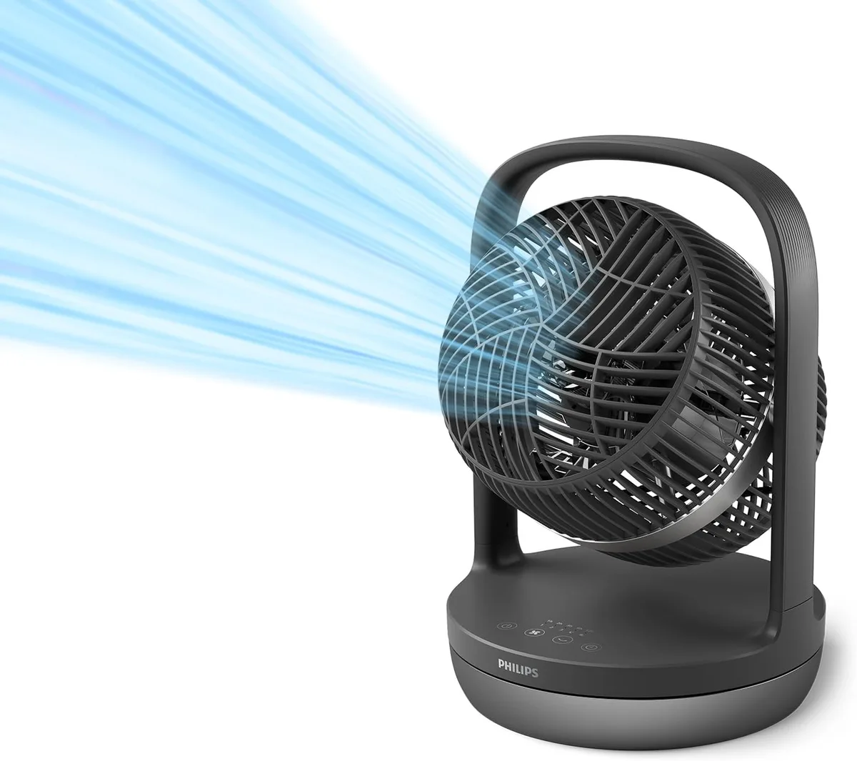 Настільний вентилятор Philips Series 3000, 22 см, 27 Вт, з таймером і 180-градусним поворотом, чорного кольору.