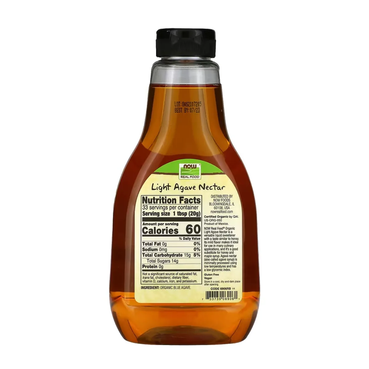 Нектар агави NOW Foods органічний світлий 660 г без глютену веганський
