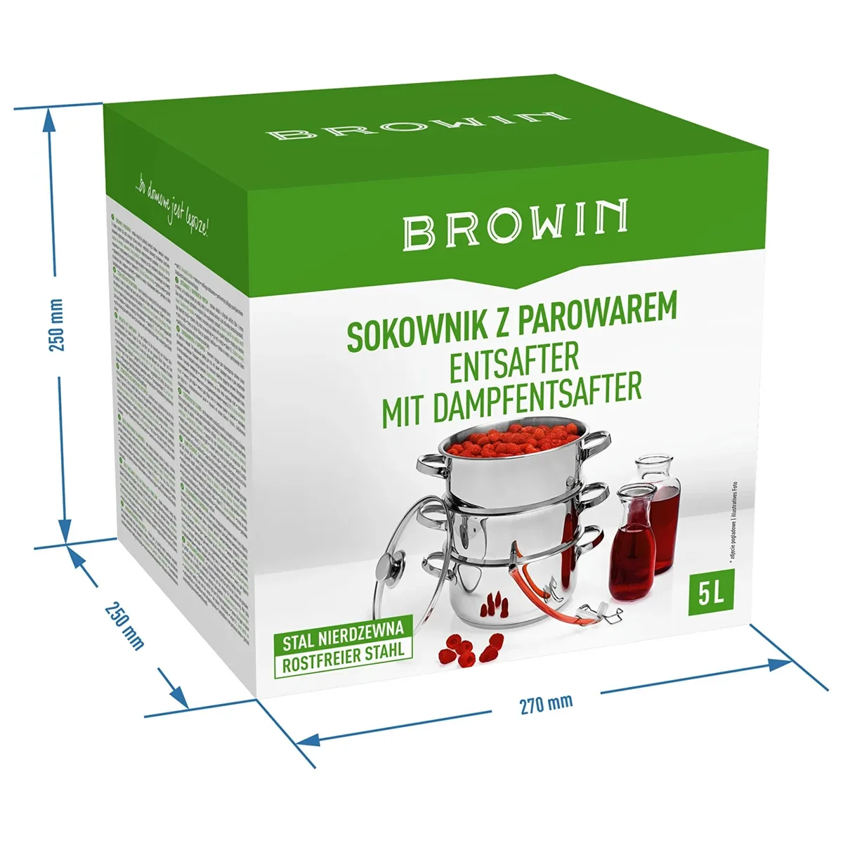 Соковарка пароварка Browin из нержавеющей стали 5 л серебристая