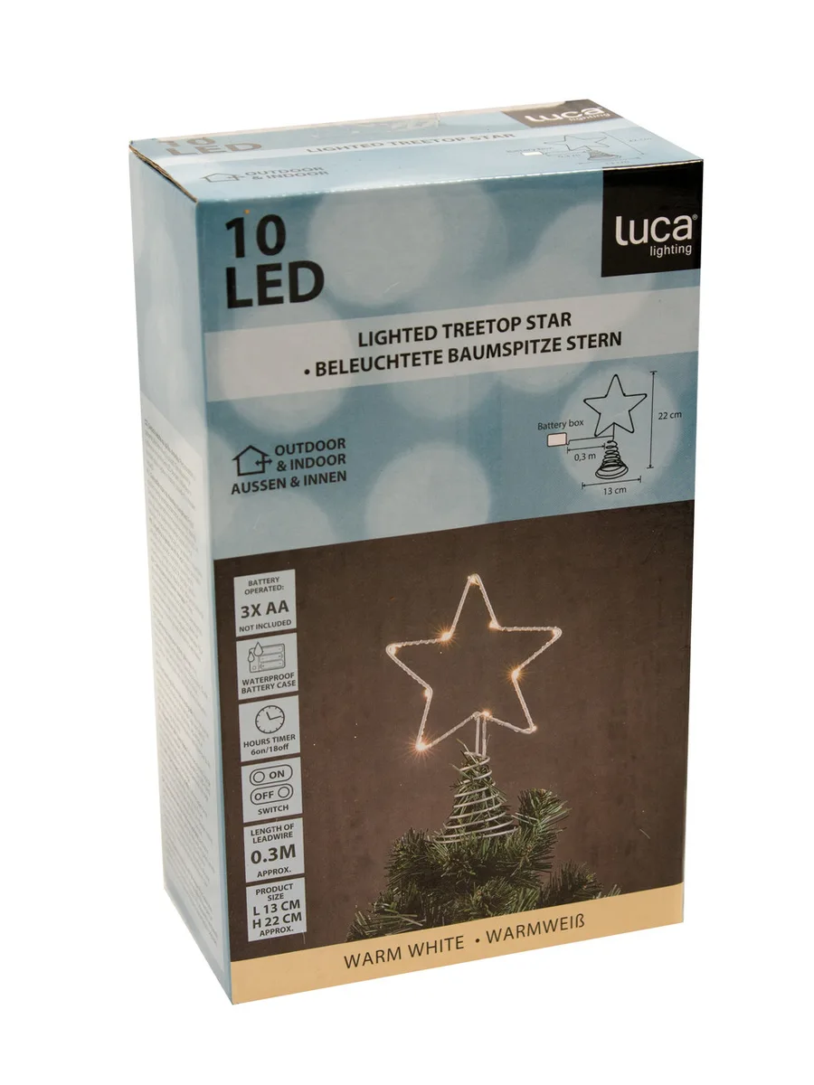 Верхушка светодиодная 13 см 10 LED теплый белый серебристая