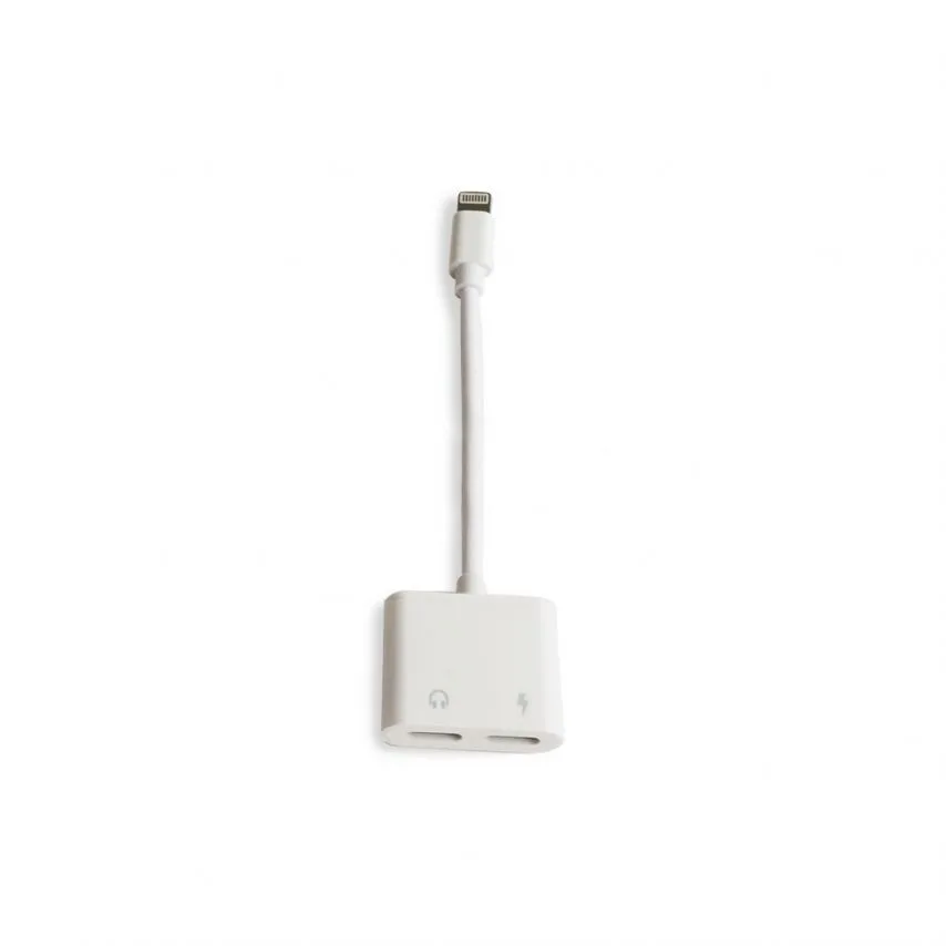 Перехідник для Apple iPhone 2в1 Lightning навушник зарядка білий