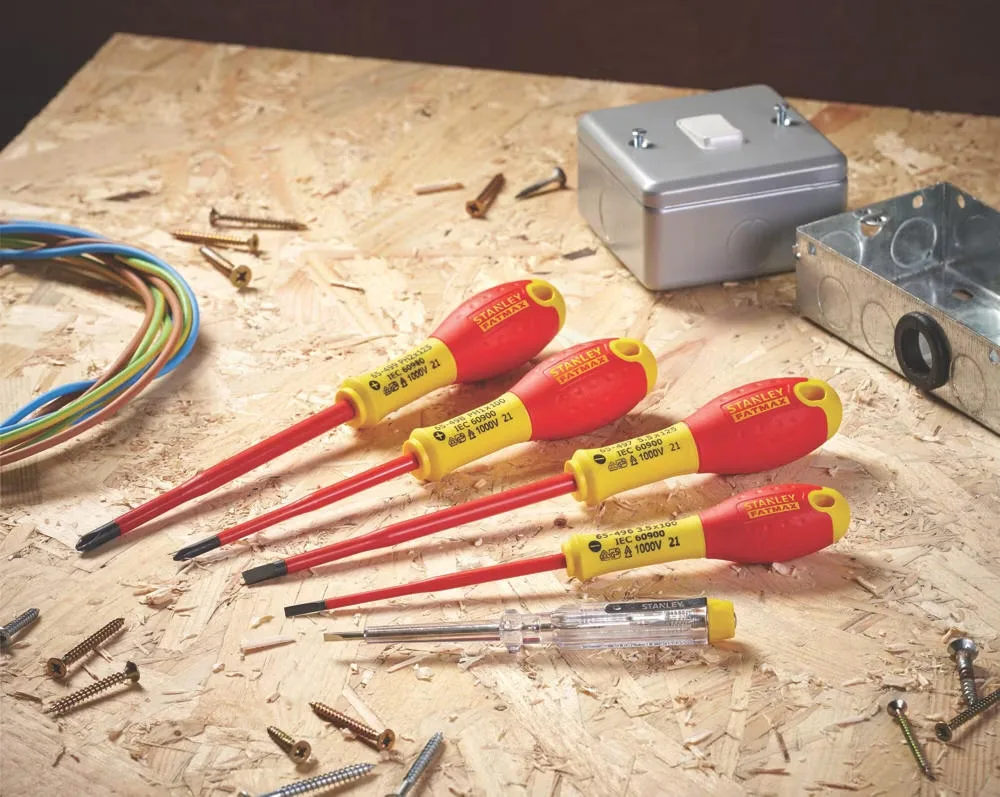 Викрутки Stanley FatMax VDE 1000В ізольовані плоскі та хрестові для електрика набір 5 шт 1000В