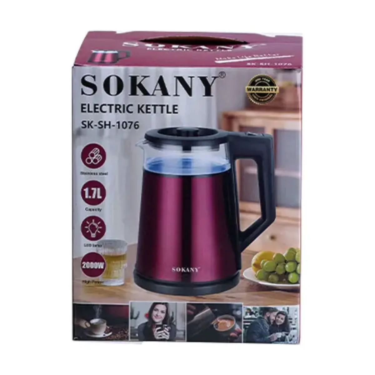 Электрочайник Sokany нержавеющая сталь 1.7 л серый 2000 Вт