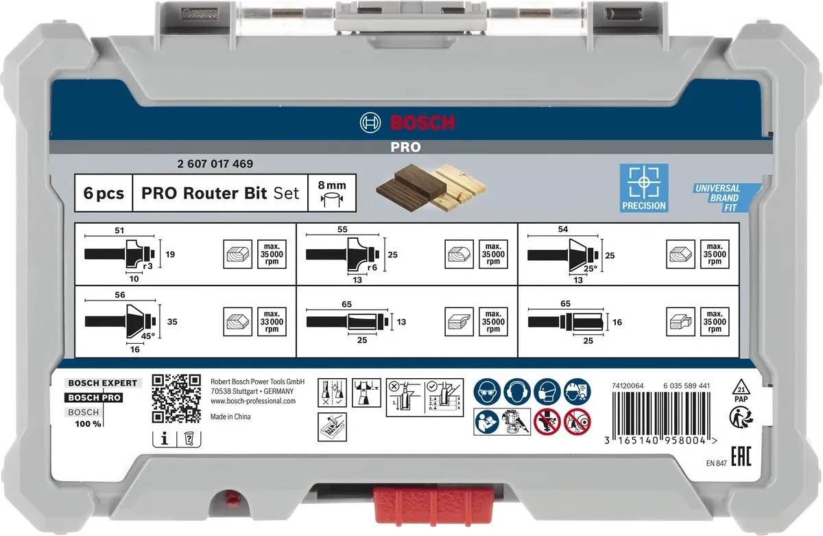 Набір фасонних кромкових фрез Bosch Professional 8мм, 6 шт.