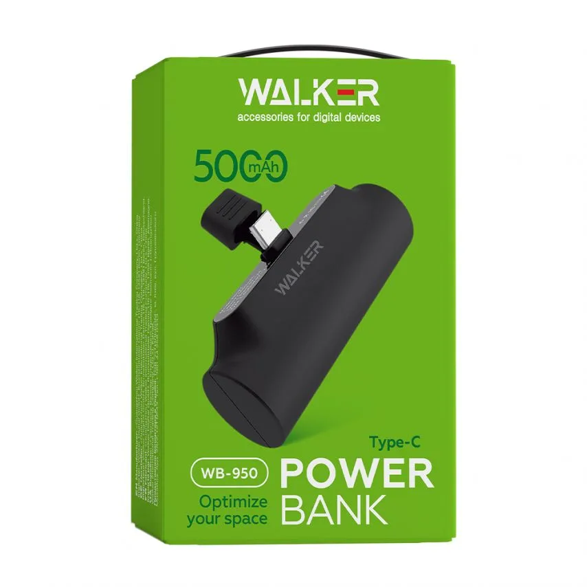 Power Bank WALKER Li-polymer 5000mAh 75х25х30,8 мм Чорний