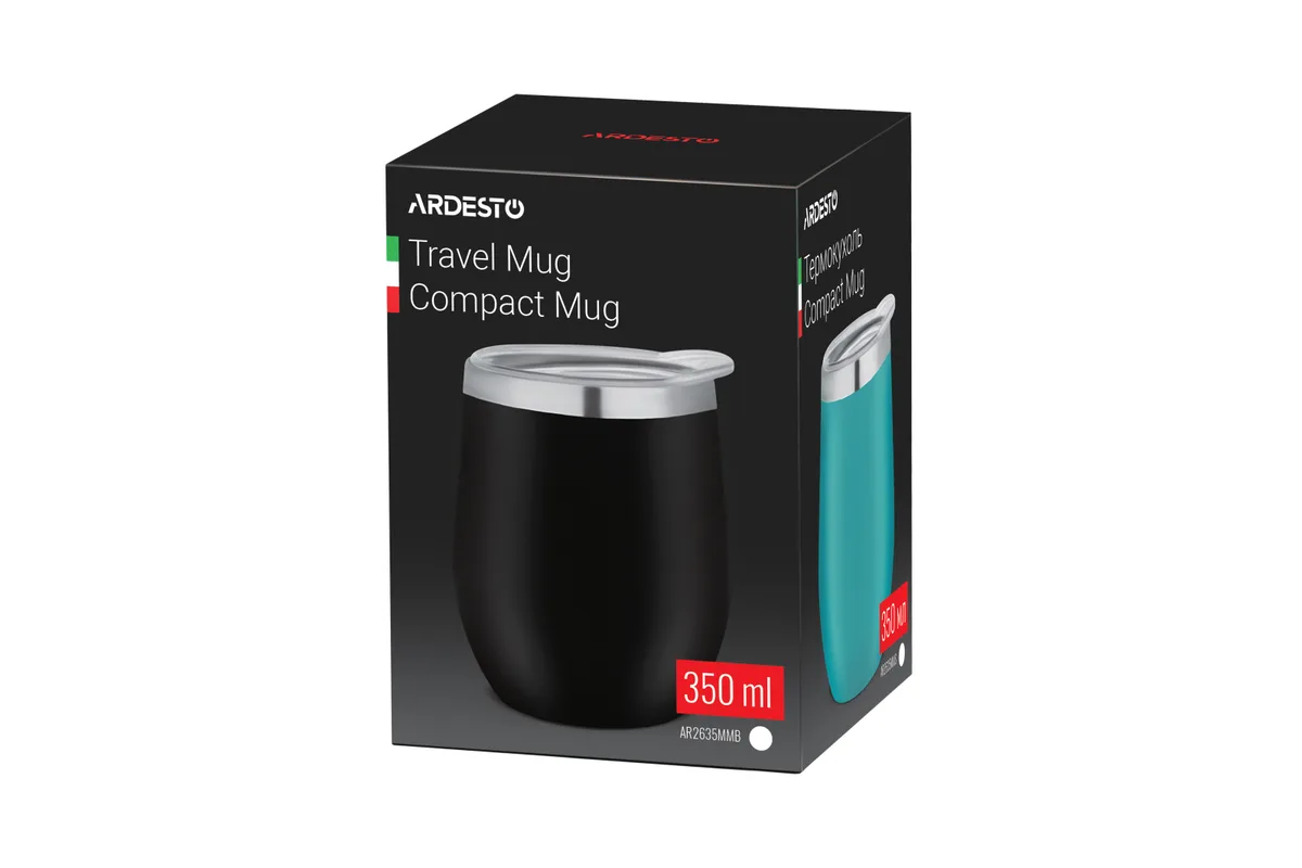 Термокружка ARDESTO Compact, 350 мл, з нержавіючої сталі, чорного кольору.