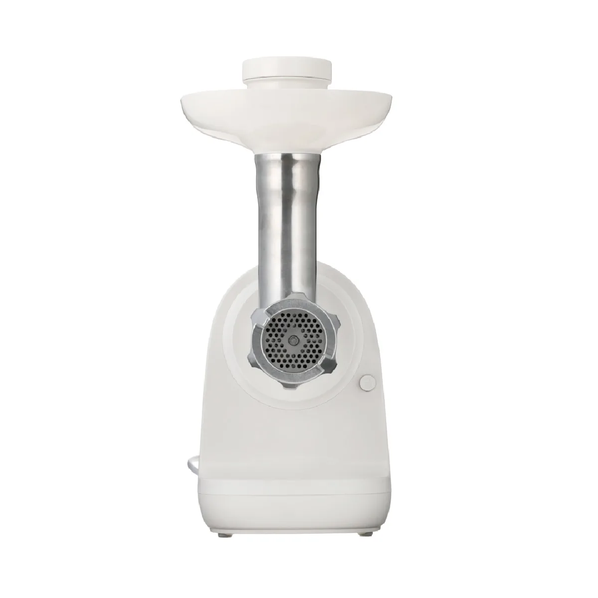 М'ясорубка Panasonic, 1700 Вт, продуктивність 3 кг/хв, 3 насадки, ковбасна насадка, пластиковий корпус, білий колір.
