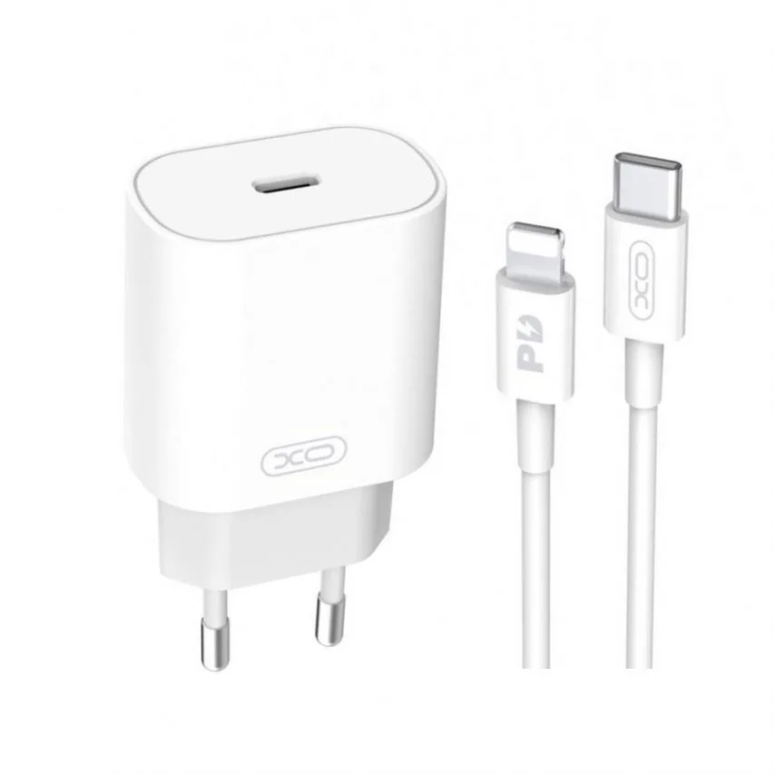 Мережевий зарядний пристрій XO Type-C 25W білий з кабелем Type-C to Lightning 1м