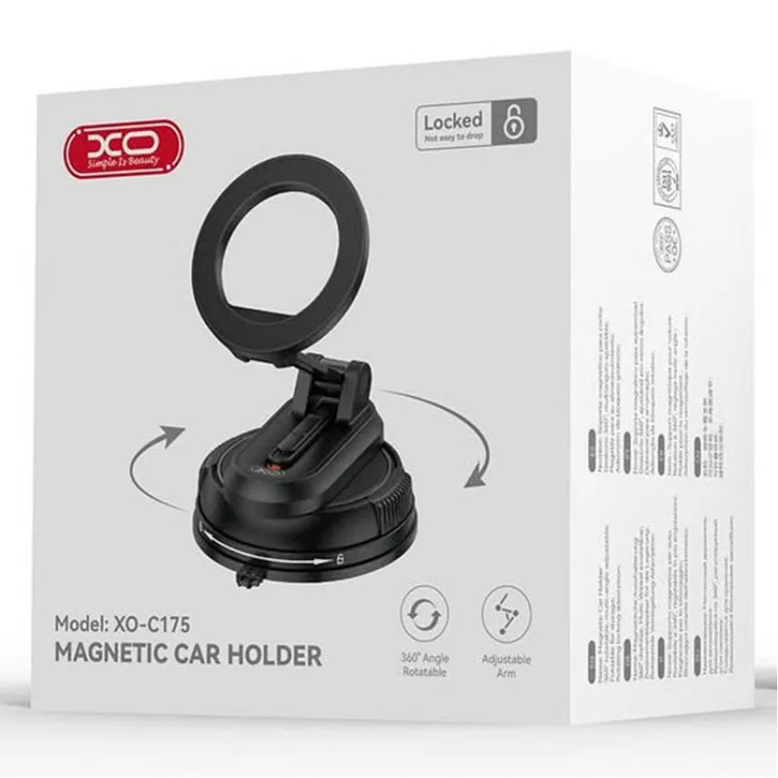 Тримач XO магнітний чорний для смартфонів на вакуумній присосці 360 градусів