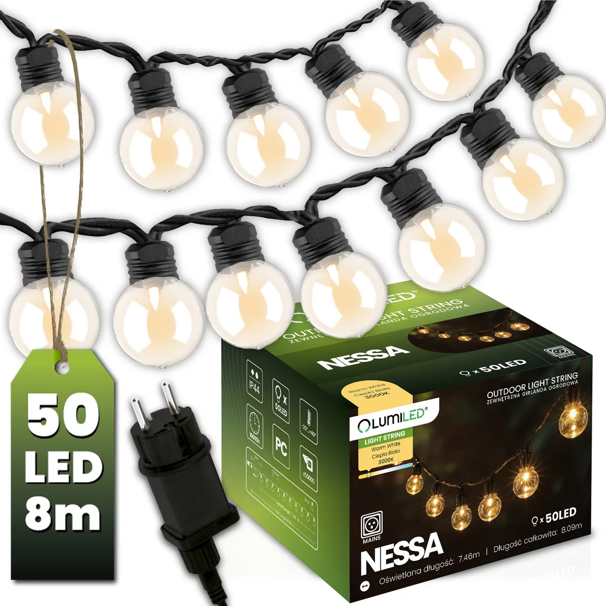 Гірлянда LumiLED 50 LED-кульок 8 м Полікарбонат Чорна