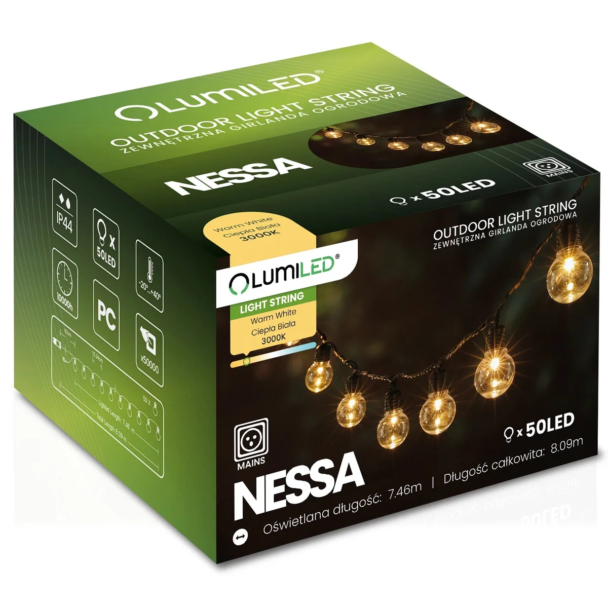 Гірлянда LumiLED 50 LED-кульок 8 м Полікарбонат Чорна