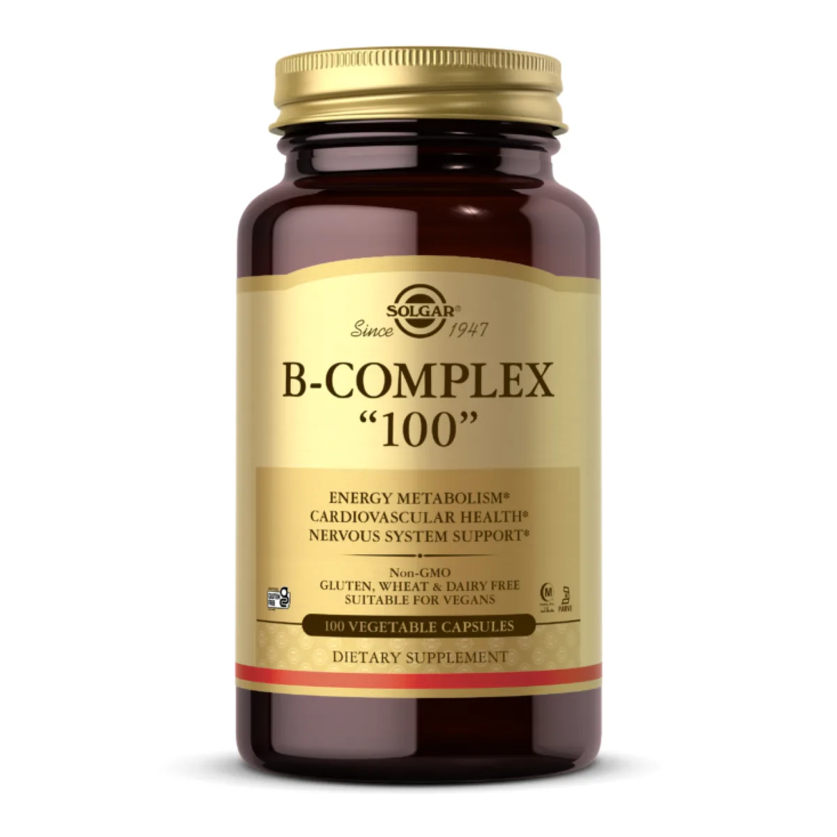 Вітаміни групи B Solgar B-Complex 100 веганські капсули для енергії та здоров'я нервової системи
