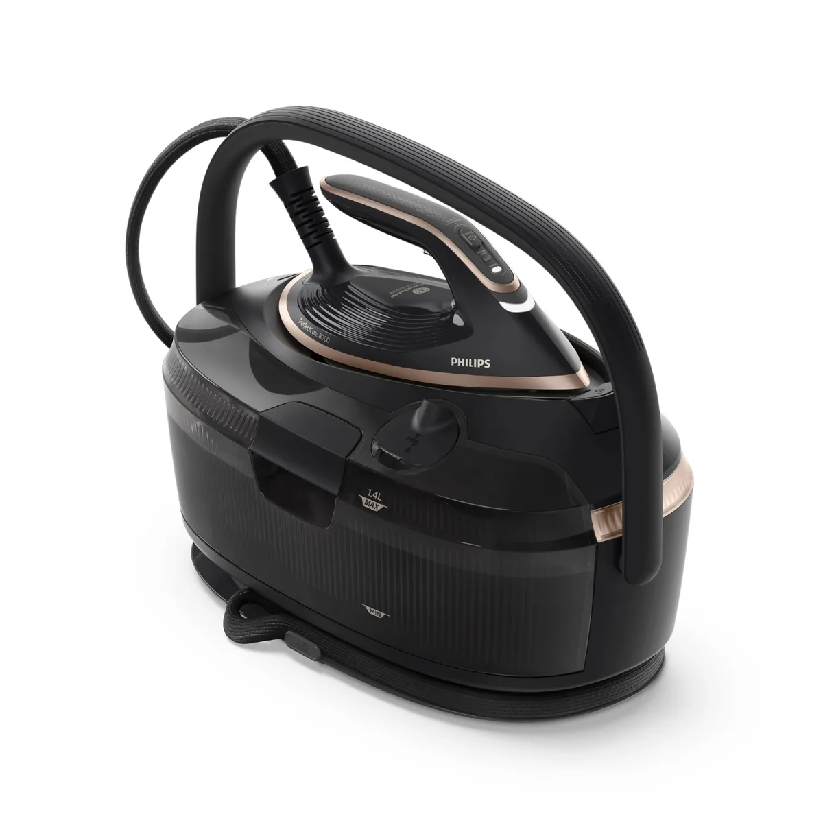 Парогенератор Philips PerfectCare 8000, 3120Вт, 1400мл, потужний паровий удар - 800г, вертикальне відпарювання, нержавіюча сталь.