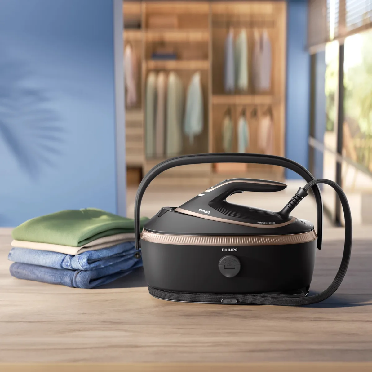 Парогенератор Philips PerfectCare 8000, 3120Вт, 1400мл, потужний паровий удар - 800г, вертикальне відпарювання, нержавіюча сталь.